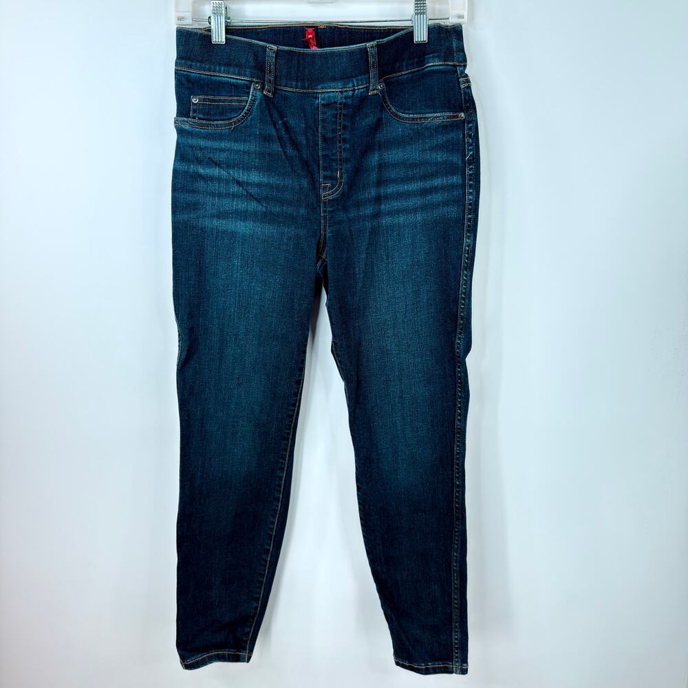 SPANX Women's Pull On Skinny Jeans Dark Wash Stretch Denim SIZE M Petite